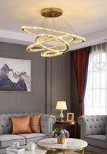 Load image into Gallery viewer, Gold polished modern glass crystal ring chandelier for modern home decor
