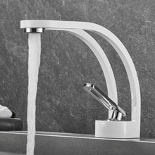 Load image into Gallery viewer, white and chrome modern two channel powder room and master bathroom faucet
