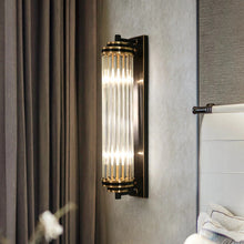 Load image into Gallery viewer, copper frame modern glass column wall sconce
