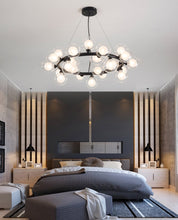 Load image into Gallery viewer, black multi-bulb chandelier bedroom design
