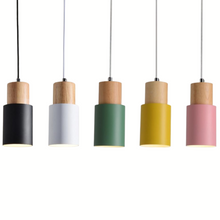 Load image into Gallery viewer, colorful Nordic style wood base pendant lights
