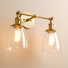 Load image into Gallery viewer, Brass Two-Bulb farmhouse wall light fixture
