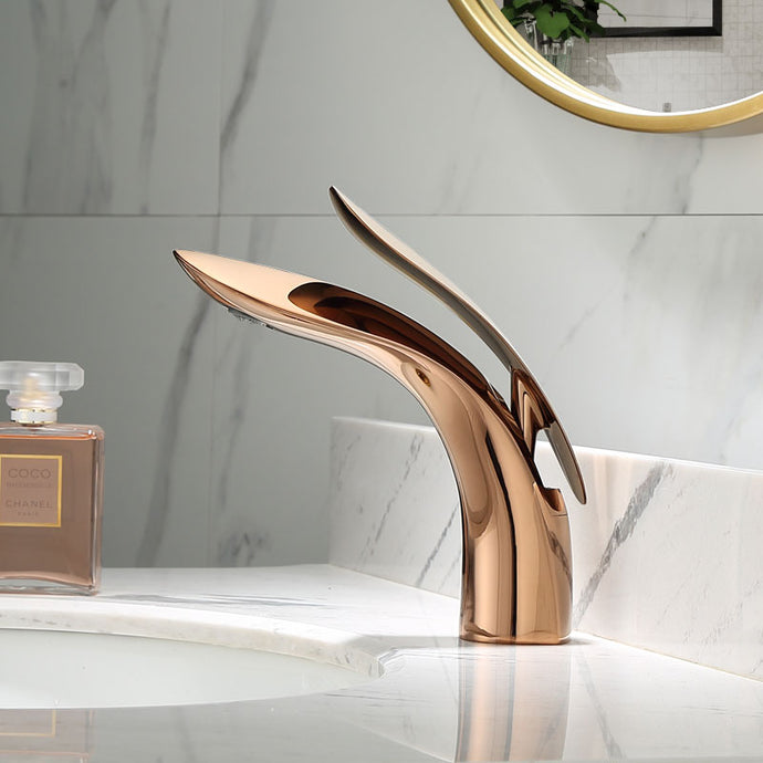 Lidia Modern Curved Bathroom Faucet in Rose Gold