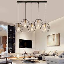 Load image into Gallery viewer, Black minimal geometric 5 bulb chandelier
