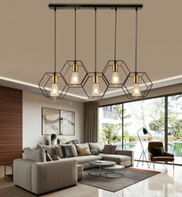 Load image into Gallery viewer, Large Geometric metal frame hexagon chandelier with Five Bulbs Industrial style
