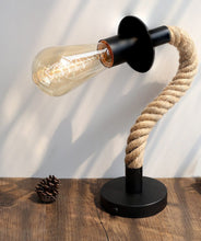 Load image into Gallery viewer, Twisted Jute and Black Metal Accent Table Lamp with Edison Bulb
