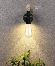 Load image into Gallery viewer, Jute and Black Metal Exterior Wall Light with Edisom Bulb
