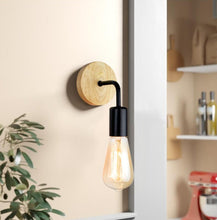 Load image into Gallery viewer, Industrial Style Wood, Black Metal, Edison Bulb Wall Sconce
