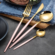 Load image into Gallery viewer, gold and pink luxury flatware dining set
