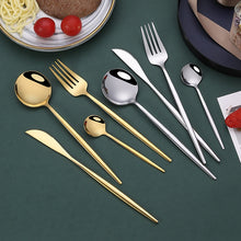 Load image into Gallery viewer, gold and polished chrome silverware set
