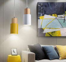 Load image into Gallery viewer, Nordic Wooden Base Pendant Light Yellow and White
