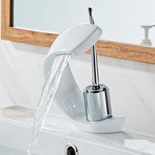 Load image into Gallery viewer, White faucet with chrome handle for modern bathrooms
