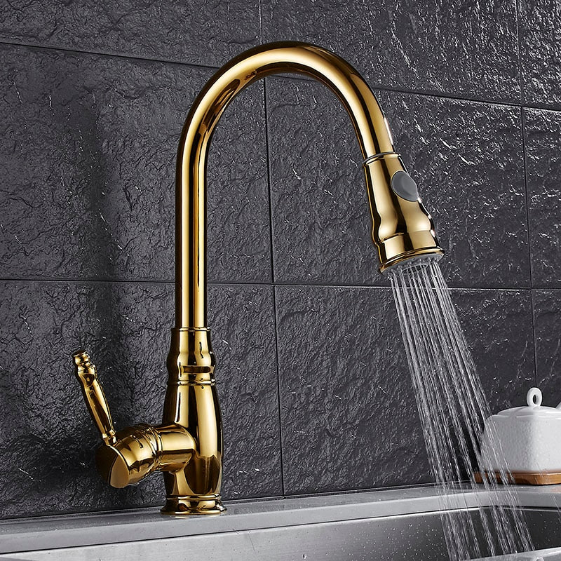 modern gold retractable kitchen faucet