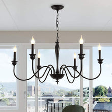 Load image into Gallery viewer, 6 Bulb Black chandelier with flame bulbs
