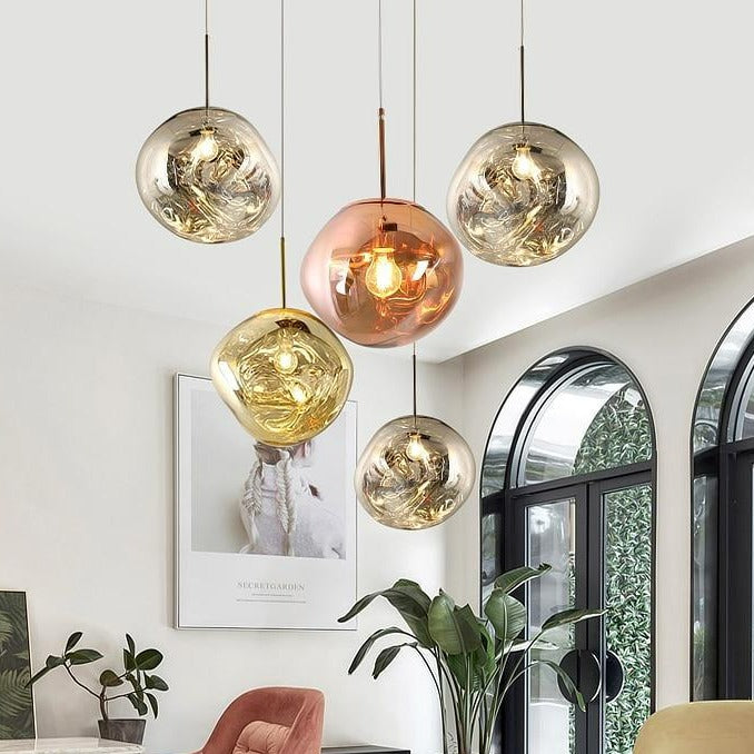 Colorful warped glass pendant lights