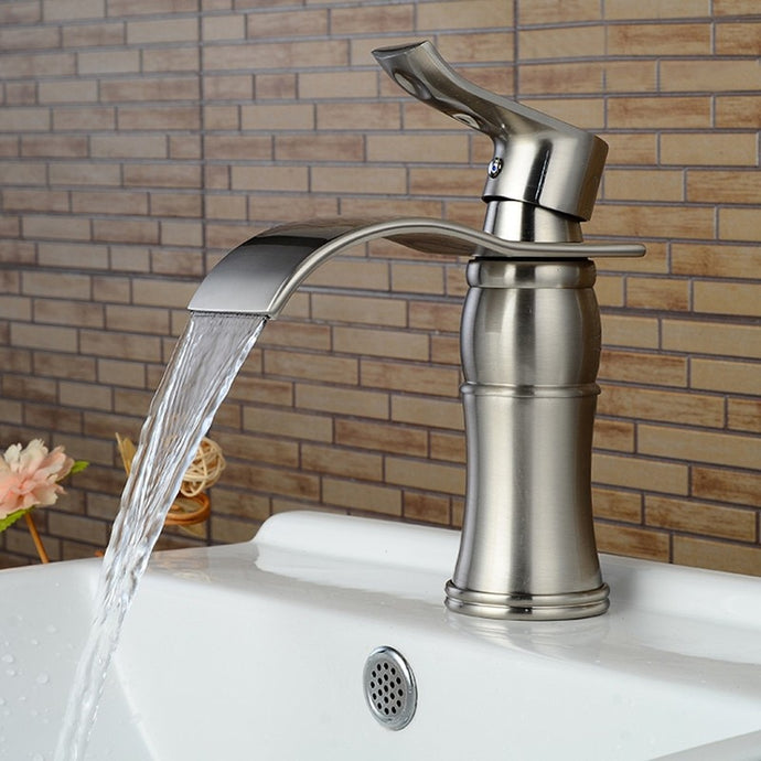 Vintage curved brushed nickel finish bathroom faucet