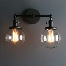 Load image into Gallery viewer, Black Vintage Two-Bulb Wall Sconce
