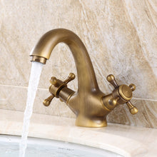 Load image into Gallery viewer, Dual handle Antique brass bathroom faucet
