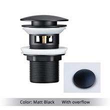 Load image into Gallery viewer, Matte Black Polished Brass Bathroom Sink Drains with overflow
