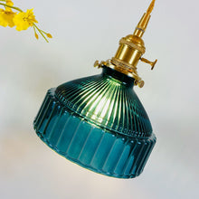 Load image into Gallery viewer, Blue vintage glass pendant light
