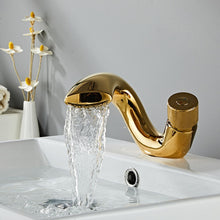 Load image into Gallery viewer, Gold curved bathroom faucet for bathrooms
