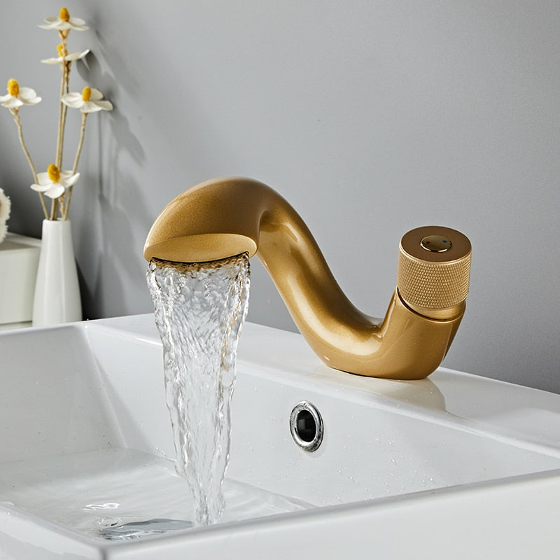 Modern matte gold curved bathroom faucet