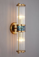 Load image into Gallery viewer, Two-bulb modern polished brass wall sconce for hallways
