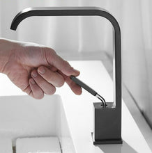 Load image into Gallery viewer, modern single handle curved black bathroom faucet

