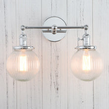 Load image into Gallery viewer, Chrome Textured Glass Two-Bulb Wall Sconce
