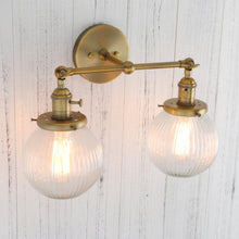 Load image into Gallery viewer, Brass Textured Glass Two-Bulb Wall Sconce
