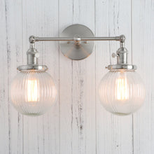 Load image into Gallery viewer, Brushed Nickel Textured Glass Two-Bulb Wall Sconce
