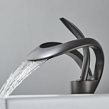 Load image into Gallery viewer, Curved single handle dark gray bathroom basin faucet
