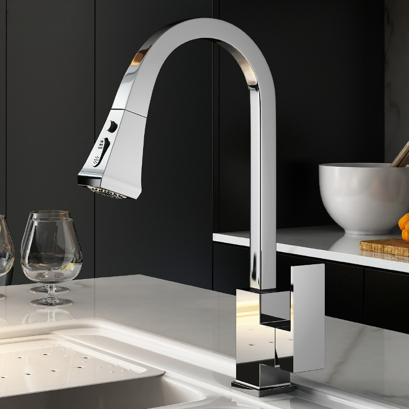 Chrome Telford modern style retractable kitchen faucet