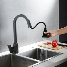 Load image into Gallery viewer, Pull out matte black modern style kitchen faucet
