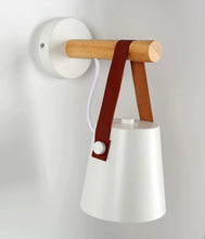 Load image into Gallery viewer, white nordic wood accent hanging wall sconce
